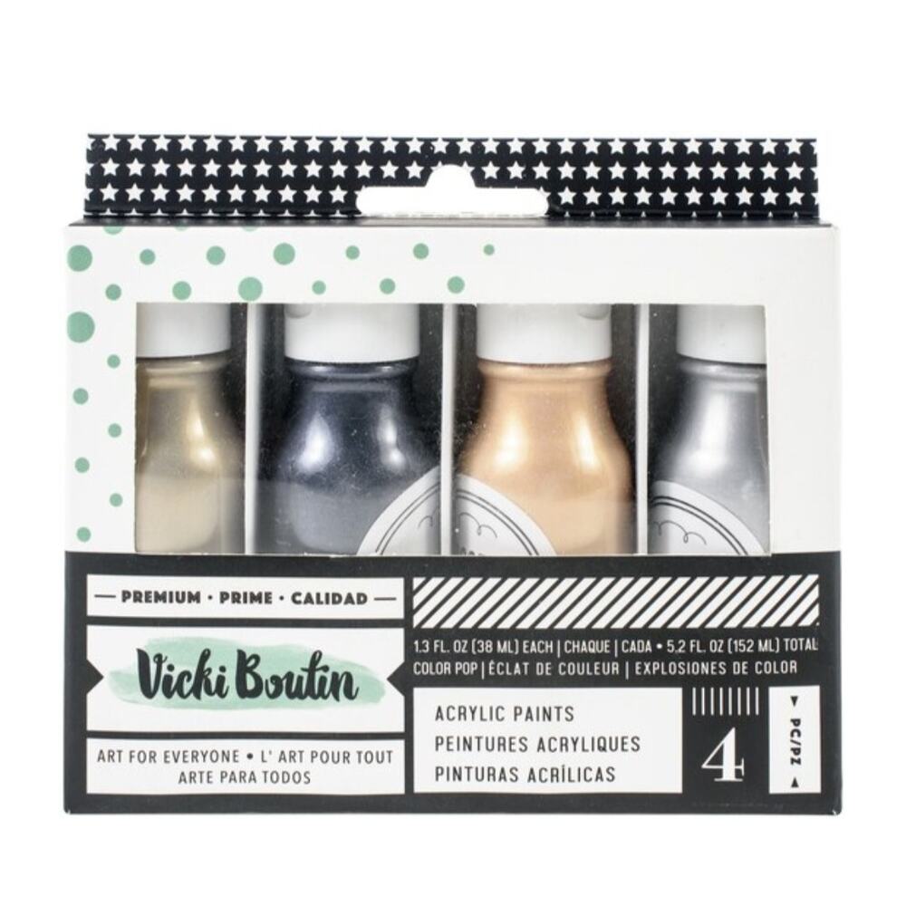 Vicki Boutin Premium Mixed Media Pop Acrylic Paints 1.3 fl oz 4 Metallic Colors
